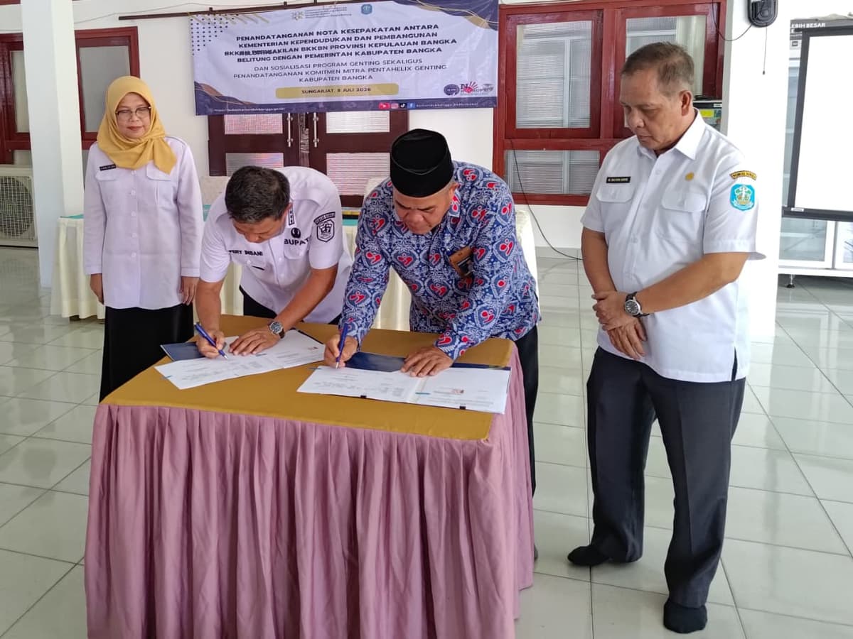 Perkuat Program GENTING, Pemkab Bangka Tandatangai MOU Dengan Kemendukbangda/BKKBN Perwakilan Babel